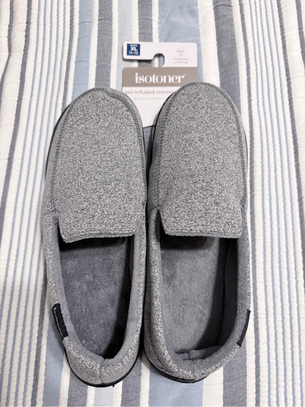 isotoner Gray Men’s Gel-Infused Memory Foam Slip-Ons